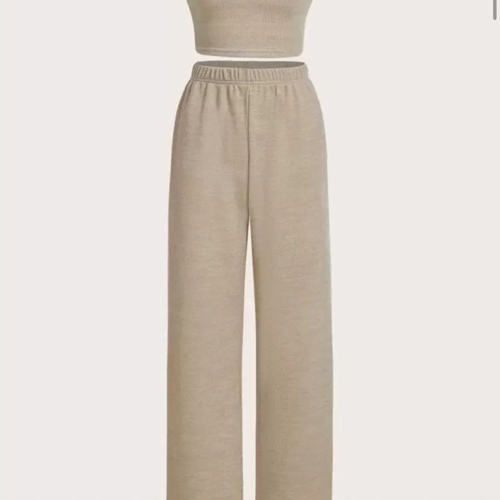 SHEIN Beige Wide Leg Pants & Crop Top Set